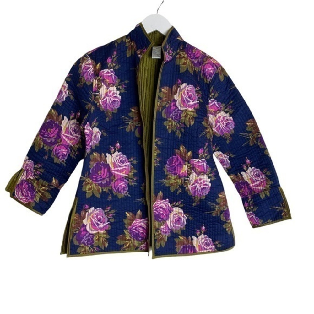 Patty Kim Floral Quilted Reversible Silk Jacket Size Small